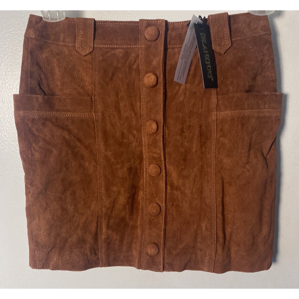 Blank NYC Suede Leather A-Line Mini Sun Valley Skirt Sz 25 Snaps Lined Pockets